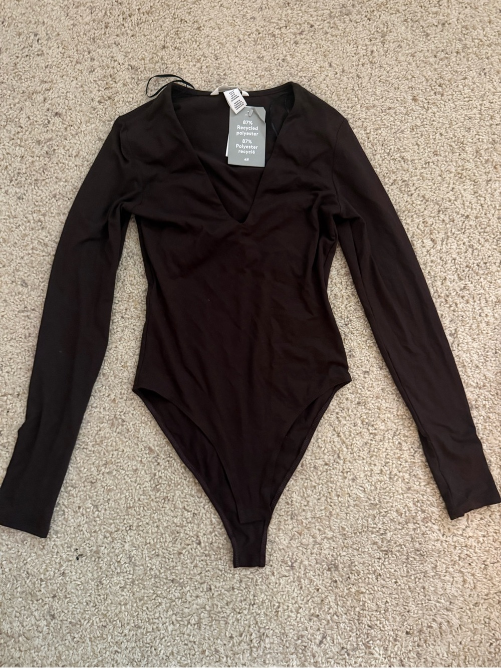 H&M Brown Long-Sleeve V-Neck Bodysuit